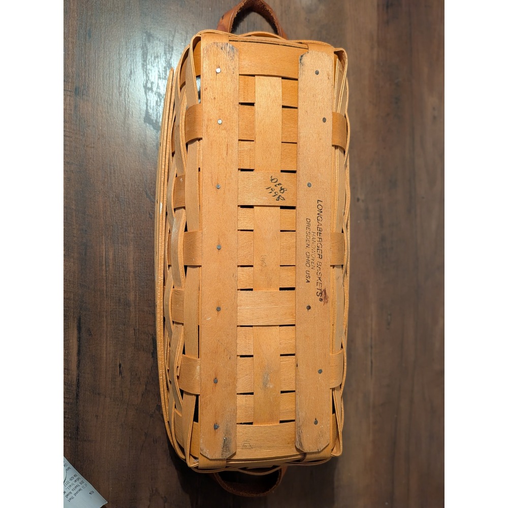 Longaberger Baskets Woven Wood Leather Handles Basket Organizer Storage - Picture 7 of 12